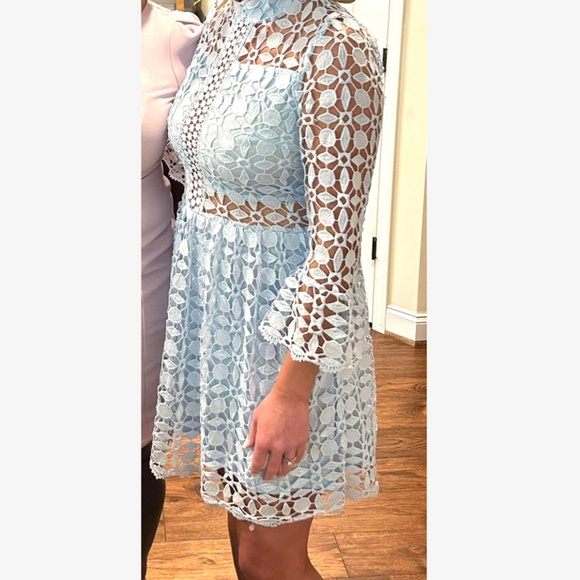 Classic Lace Frill Neck Long Sleeve Party Dress - Picture 5 of 13